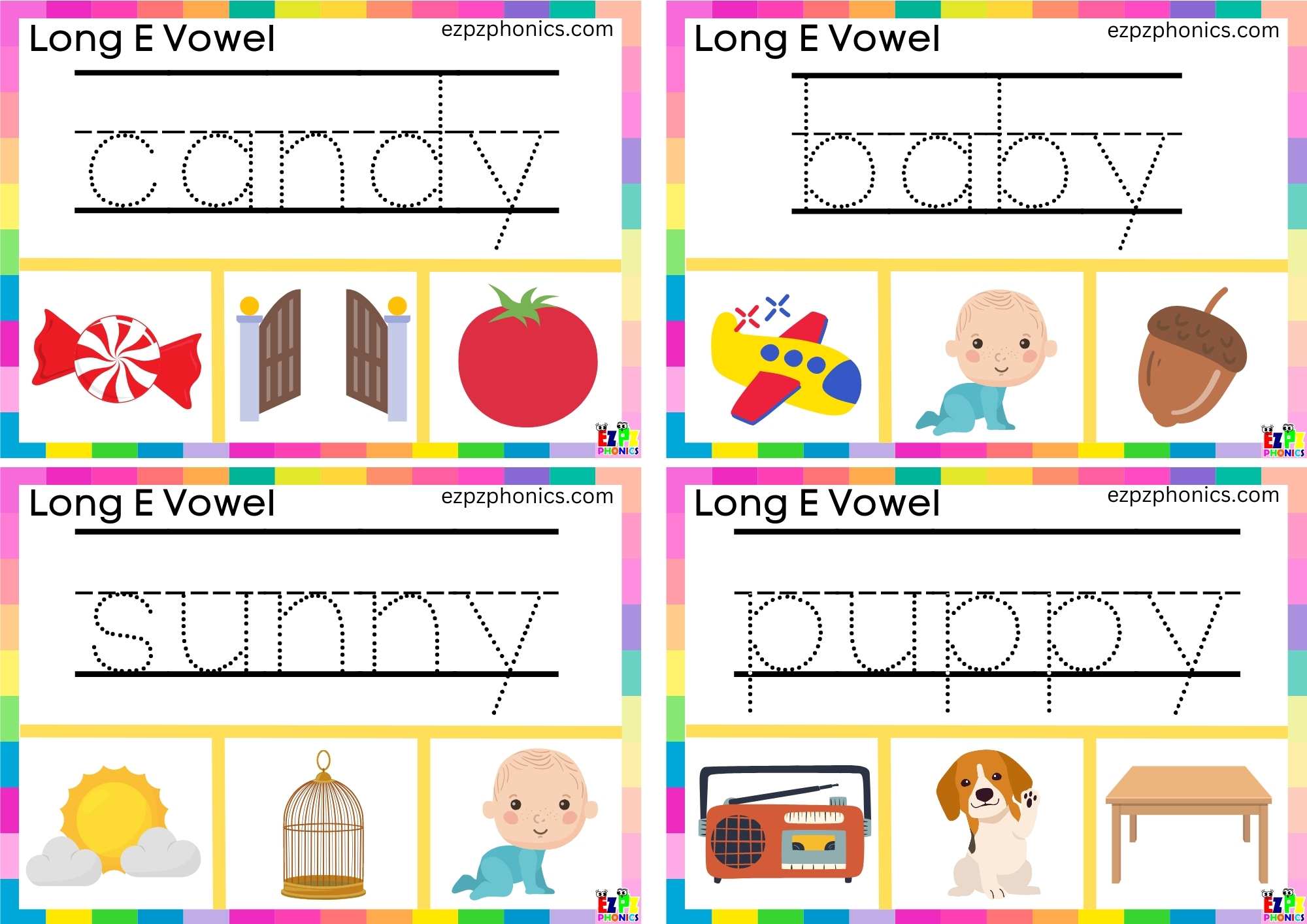 Write the word and clip the image Clip cards for long e vowel y words 1